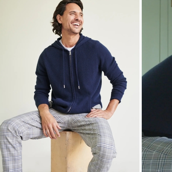 Quince Other - Quince Men's Mongolian Cashmere Full Zip Hoodie Jacket NAVY